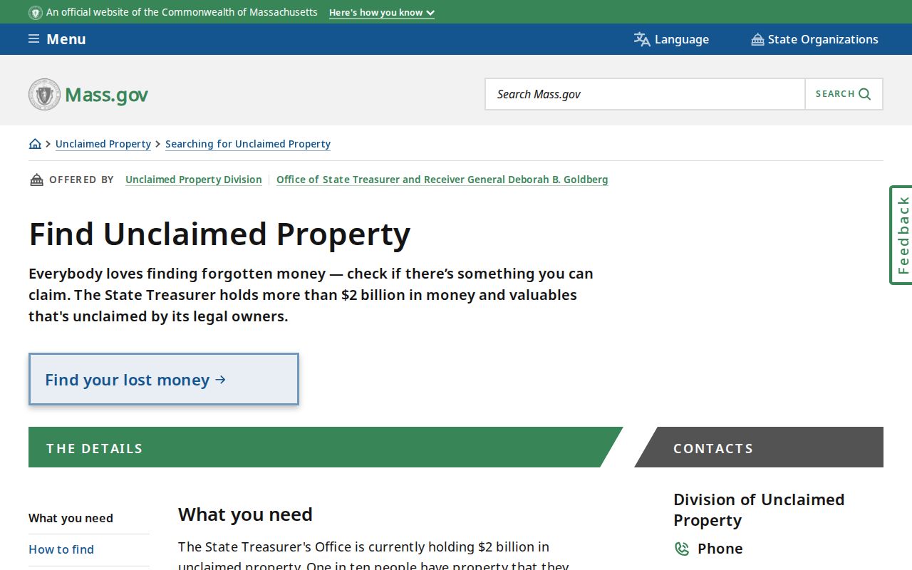 Leominster residents directory Massachusetts unclaimed property official search