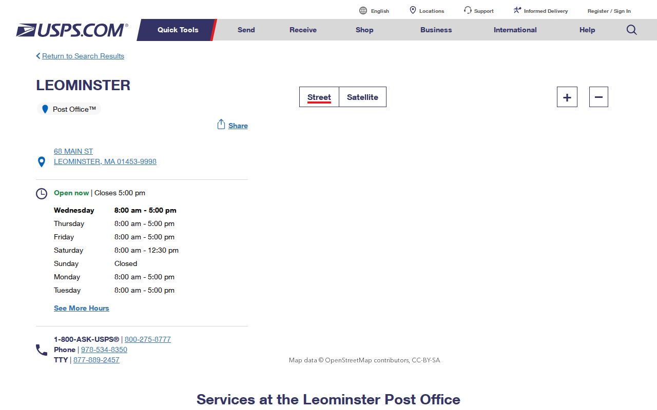 Leominster ZIP code directory USPS post office listing